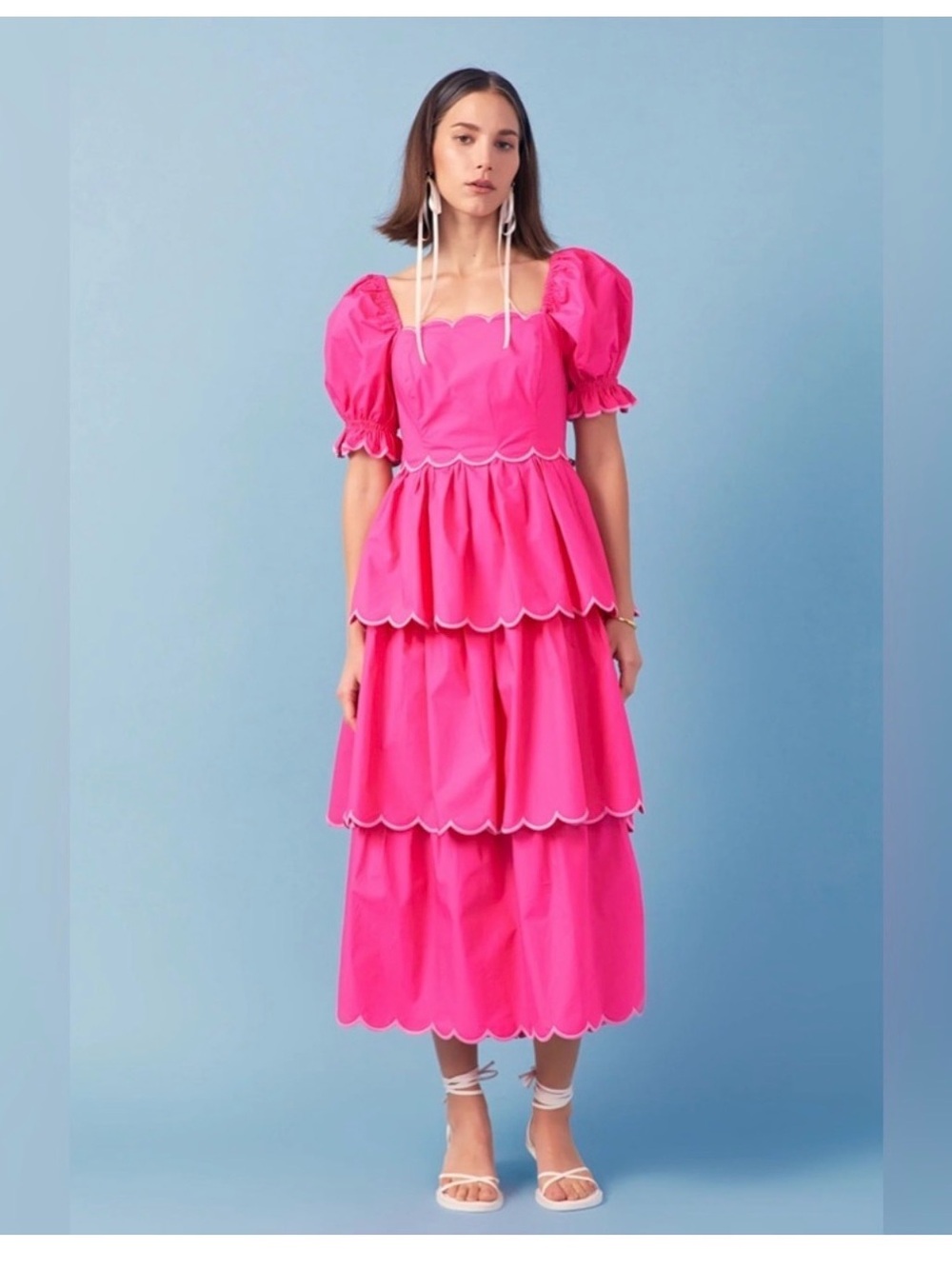 ENGLISH FACTORY Scallop Puff Sleeve Tiered Maxi Dress - Picture 4 of 15